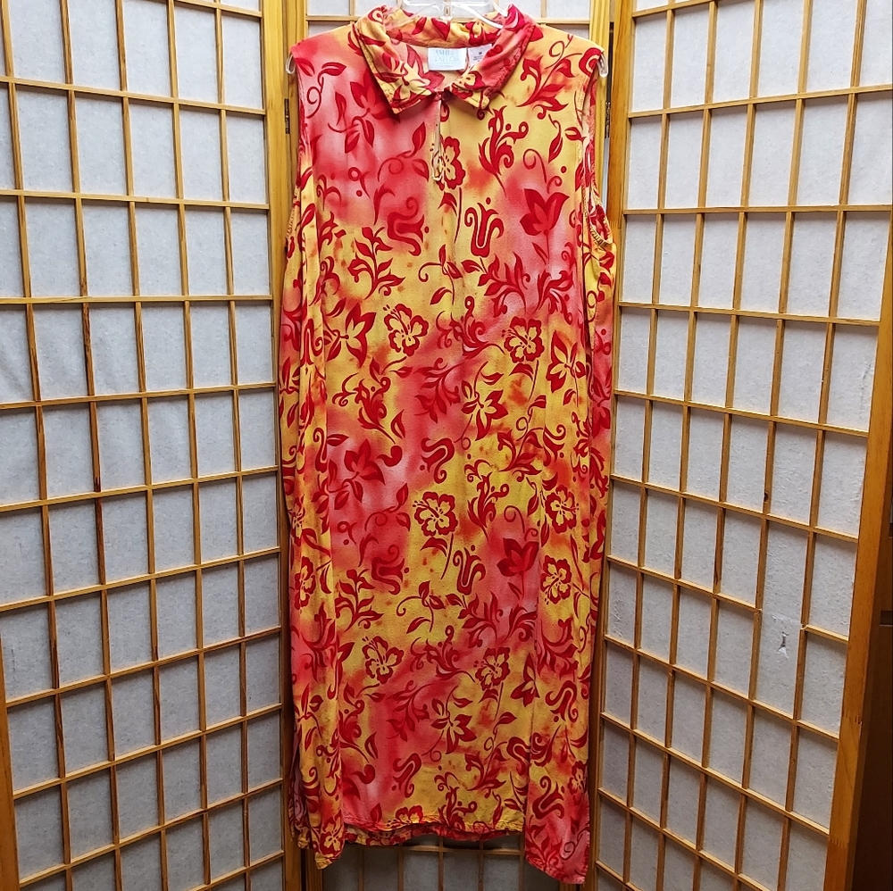 🌺 Ashley Taylor Y2K 2000s tie dye tropical hibiscus Hawaiian dress women's 2X
